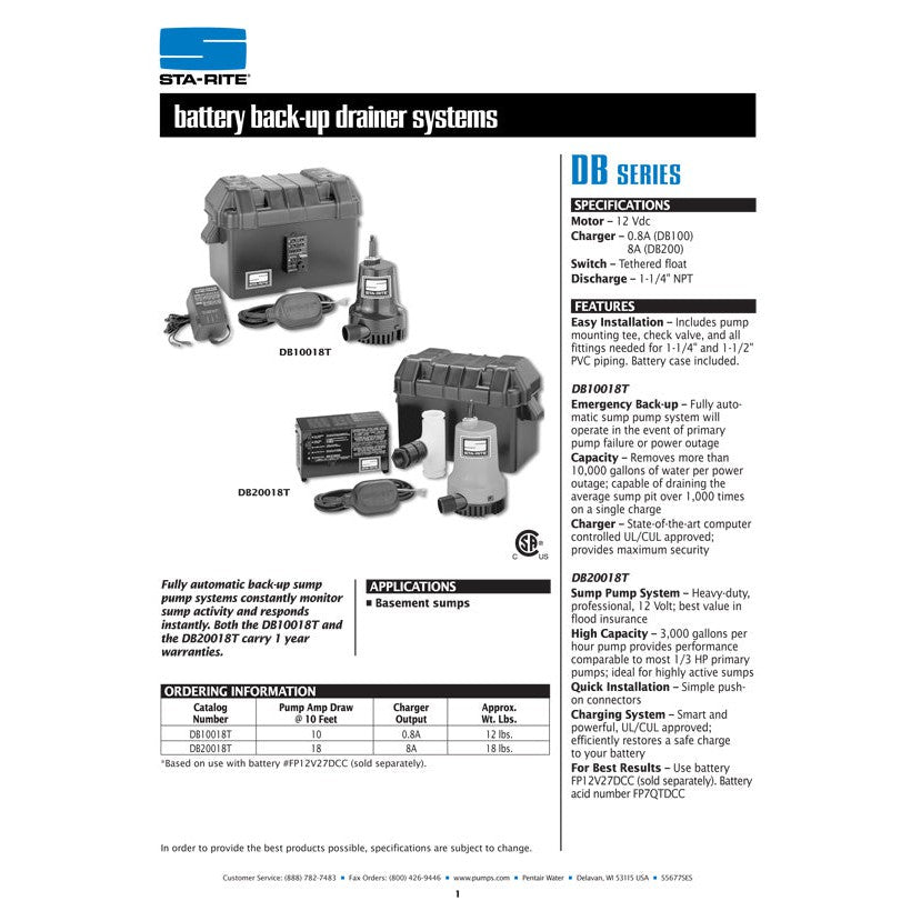 Sta-Rite DB20018T Sump Pump with Battery Backup