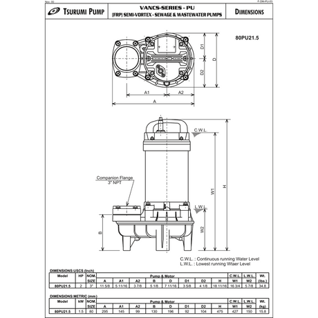 Tsurumi VANCS 80PU21.5 Pond Pump