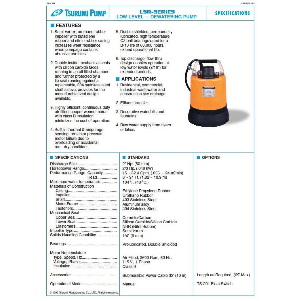 LSR2.4S Tsurumi Sump Pump – ePumps.com