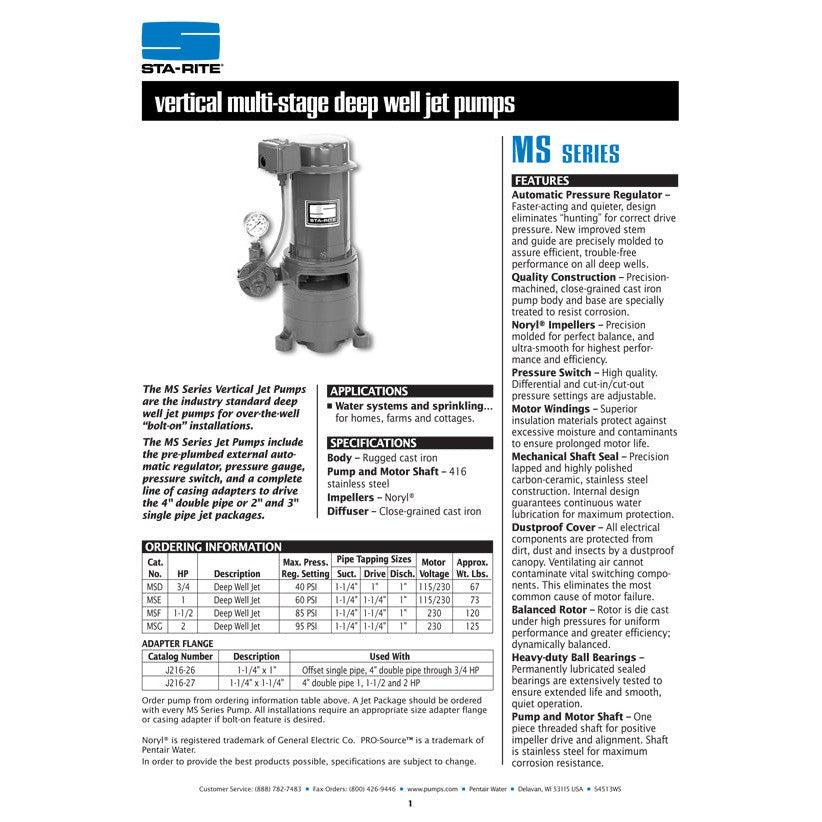 Sta-Rite MSE Deep Well Jet Pump 1 HP 115/230V | ePumps